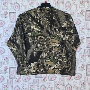 Vintage Duxbak Mossy Oak Mock‎ Neck Camo Long Sleeve Shirt Mens 2XL Hunting